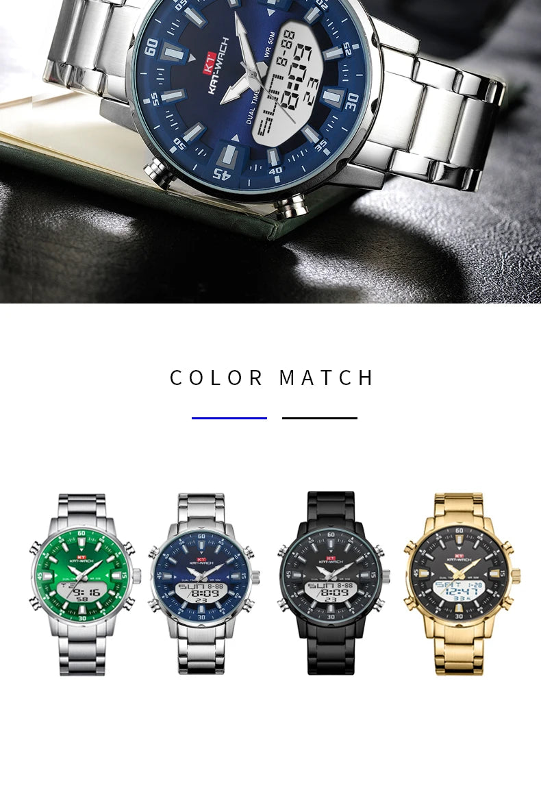 Reloj de pulsera KAT-WACH para hombre, de cuarzo, de lujo, de alta calidad, original, digital, resistente al agua, 2024