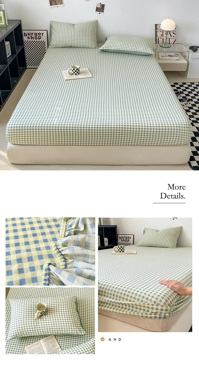 Sábana Ajustable Estilo Plaid, Funda de Cama Suave para la Piel, Sábana Elástica para Habitación de Niñas y Niños, Ropa de Cama para el Hogar (Sin Funda de Almohada)