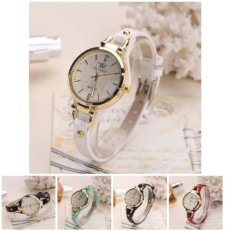 Fashion Women Casual Watches Round Dial Rivet PU Leather Strap Wristwatch Ladies Analog Quartz Watch Gifts Accessories