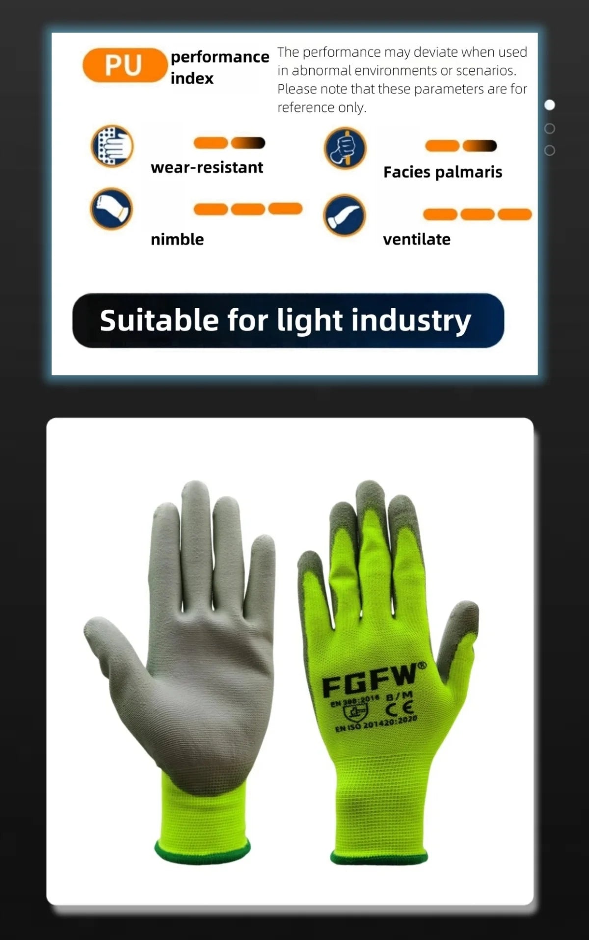 Lot de 10 paires de gants de travail enduits de PU - Gants de sécurité légers et résistants, certifiés EN 388/ISO 20471, tailles S/M/L/XL