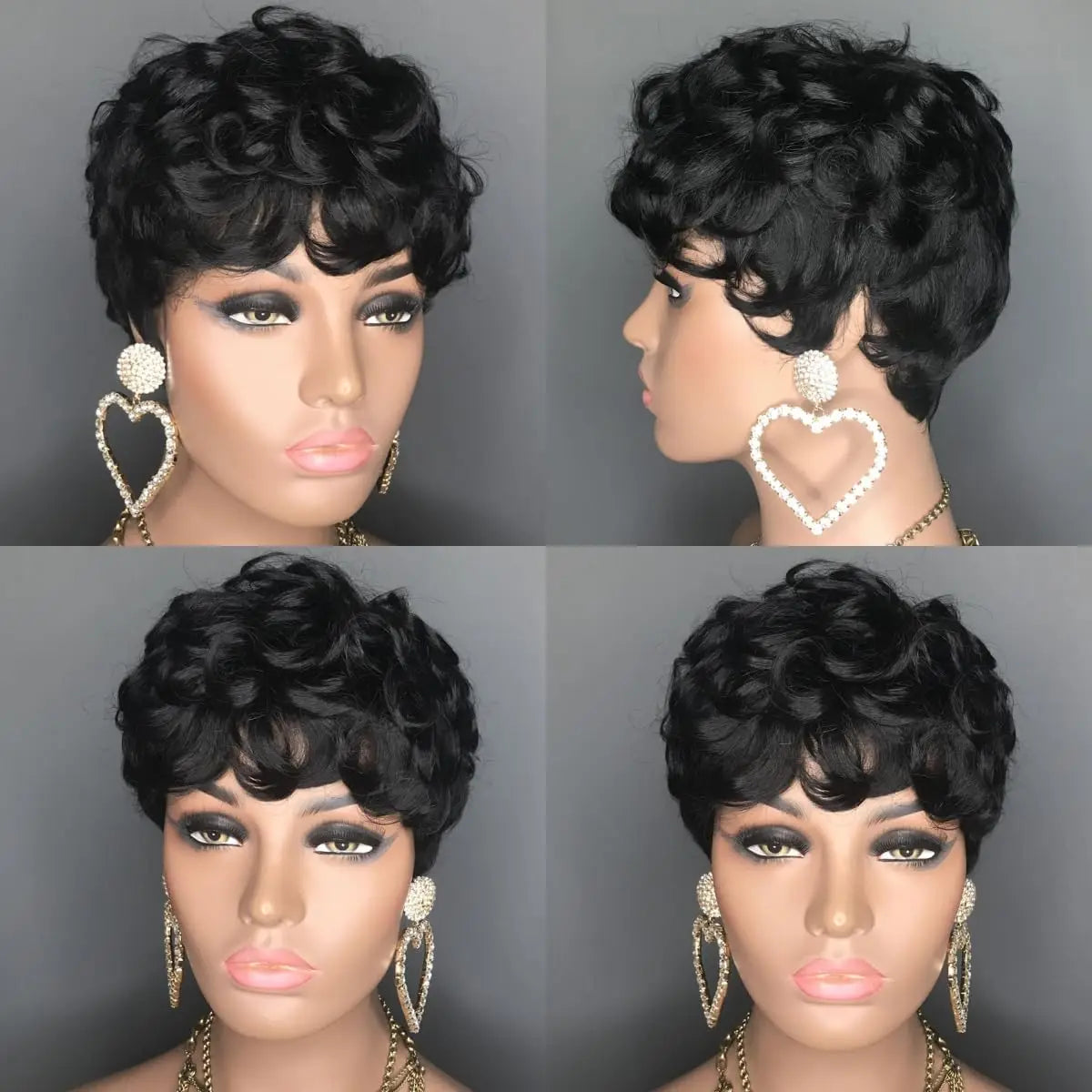 Short Pixie Wigs for Black Women Short Black Curly Pixie Wigs Synthetic Hair Wigs for Black Women Natural Wavy Black Pixie Cut W