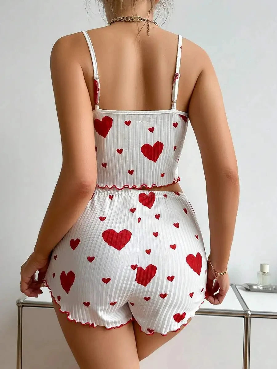 Ensemble pyjama 2 pièces pour femme, débardeur court et short, taille SML, blanc, respirant, doux, décontracté, imprimé Love