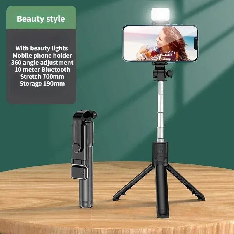 Selfiestang trådløst stativ med lys Bluetooth-fjernkontroll Uttrekkbart stativ for iPhone mobiltelefon Tiktok livestreaming