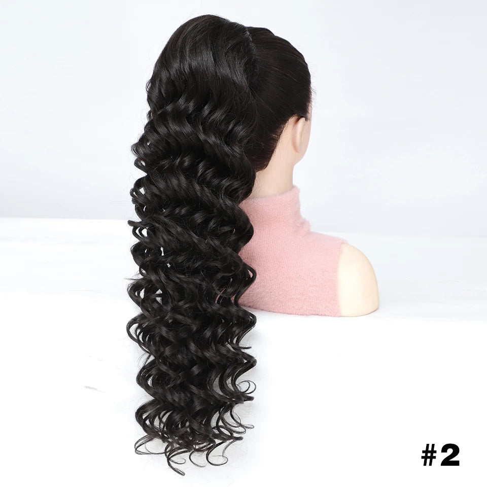 Extensions de queue de cheval bouclée à cordon de serrage de 28 pouces, postiche synthétique à clipser pour femmes noires, longues perruques ondulées pour filles afro