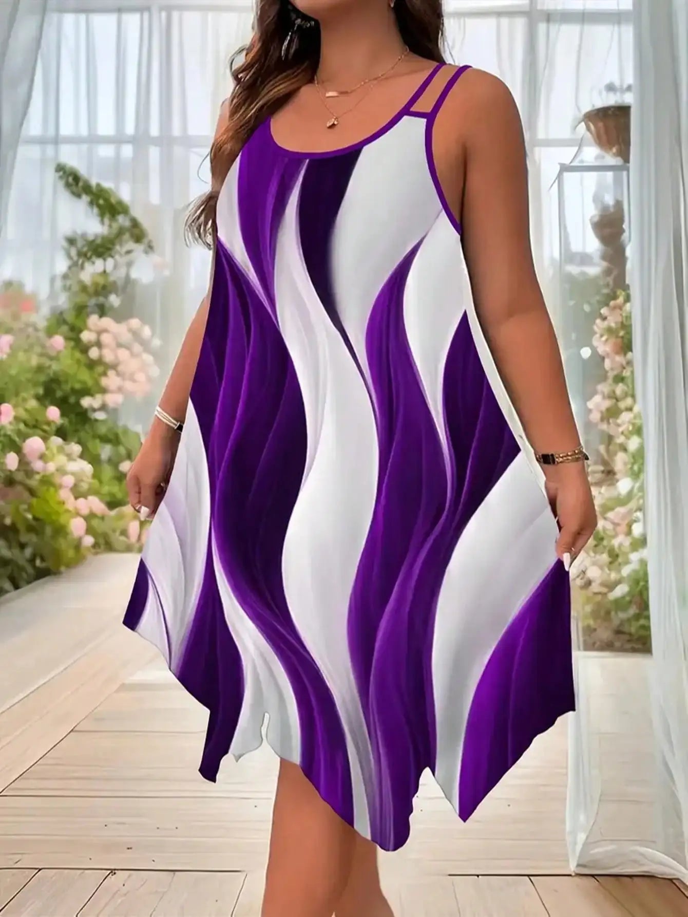 Plus-Size Geometric Striped Dress