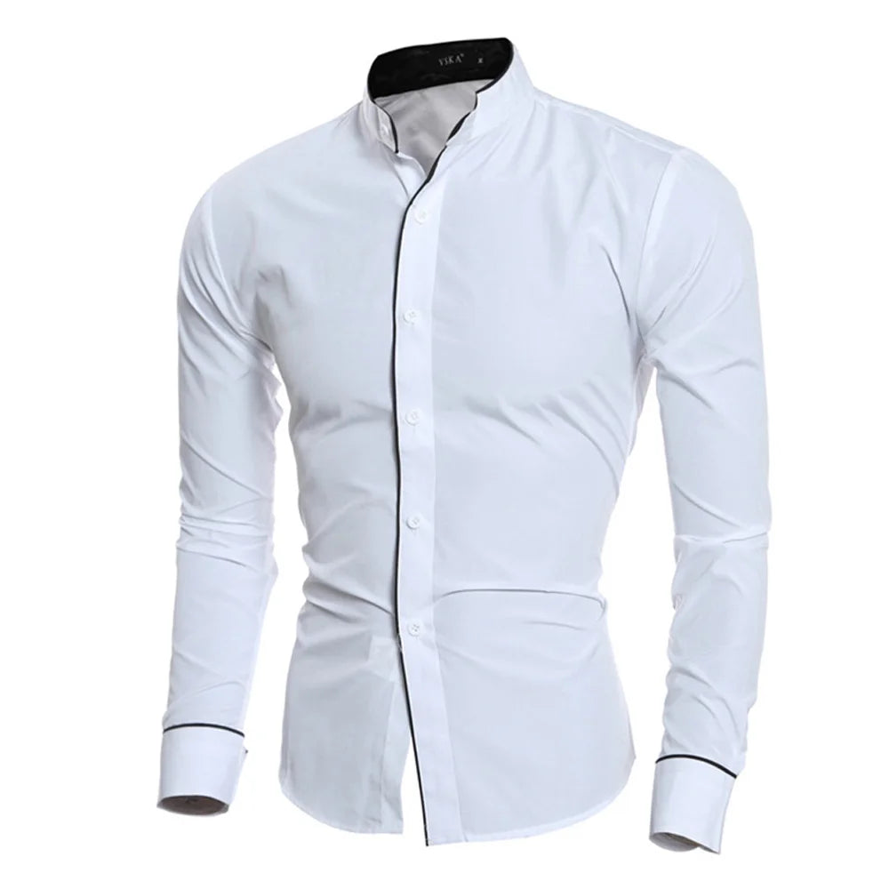 Camisa Formal Casual de Lujo para Hombre Manga Larga Ajustada para Negocios