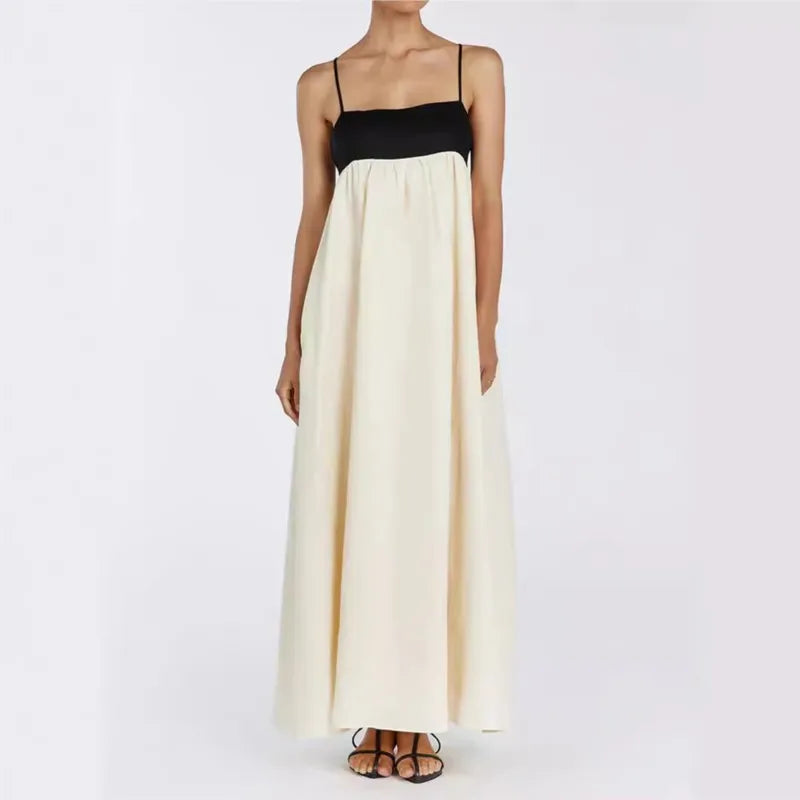 Cotton Sexy Loose Beige Women's Maxi Dress Summer Strap Sleeveless Ankle Length Dresses Elegnat Classic Spaghetti Female Dress