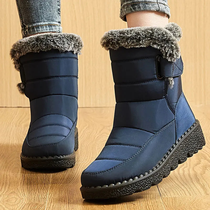 Boots Women's Boots Fur Botas Mujer Super Warm Winter Boots For Snow Women Low Heels Winter Shoes Woman Black Rubber Boot