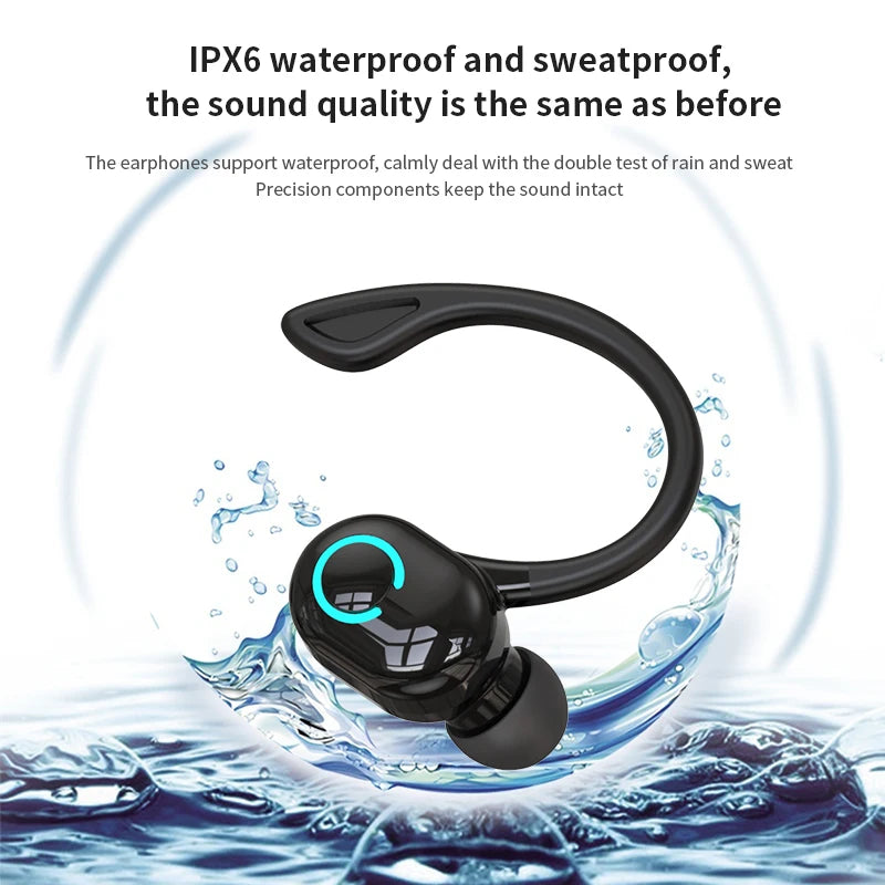 Auriculares inalámbricos Bluetooth graves HIFI con micrófono HD, tipo gancho para la oreja, auriculares con cancelación de ruido, resistentes al agua, para juegos y deportes