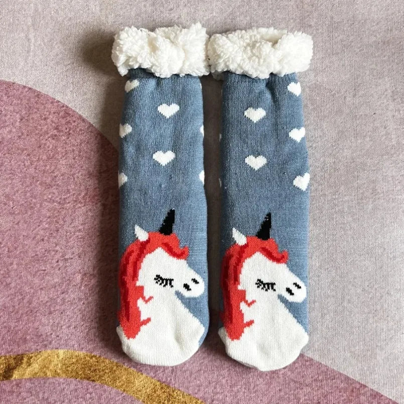 Fuzzy Thermal Sock Women Winter Warm Funny Bear Sheep Cute Kawaii Non Slip Cartoon Sleeping Soft Comfy Female Floor Slipper Sock