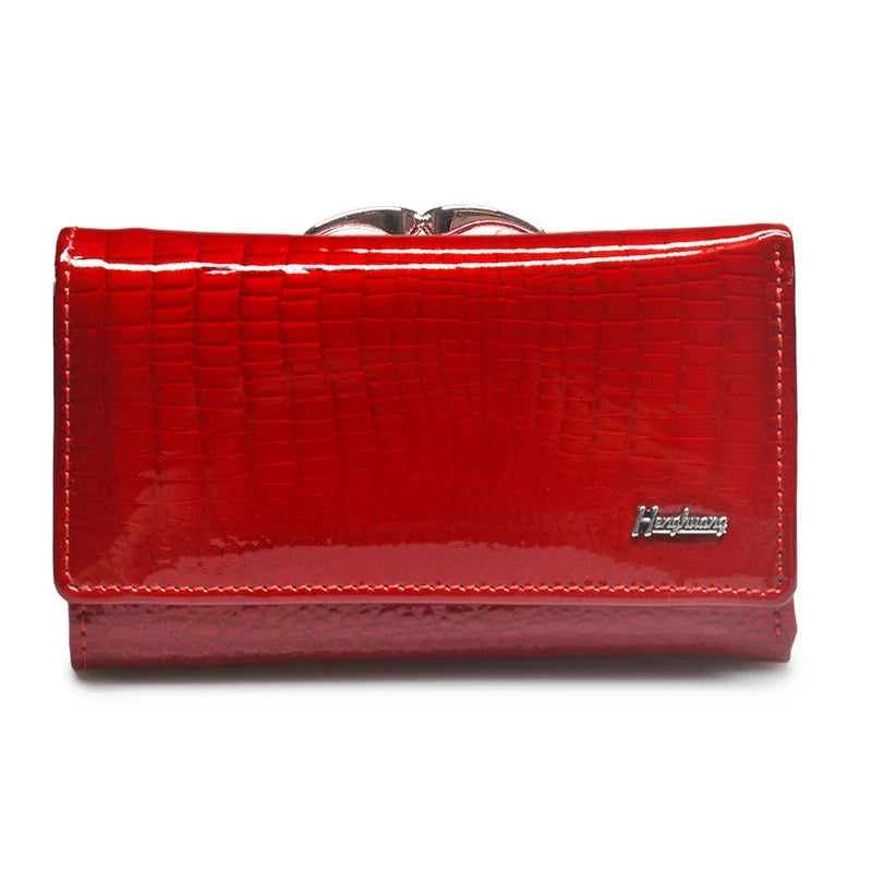 Cartera de piel charol de lujo para mujer Estilo euro-americano Monedero de diseñador Piel de vaca Patrón de cocodrilo Compacta Alta calidad