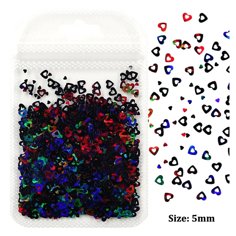 2g Holographic Nail Art Glitter Shiny Sweet Love Red Heart Flakes Sequins 3D Nail Paillette Manicure Valentine's Day Decorations