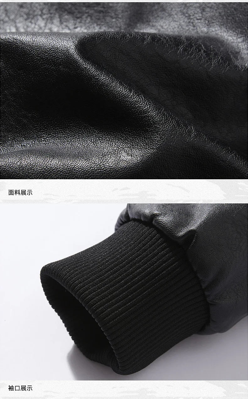 Chaquetas de moto para hombre de moda otoño/invierno casual de cuero bordadas estilo aviador en invierno terciopelo PU Jacke