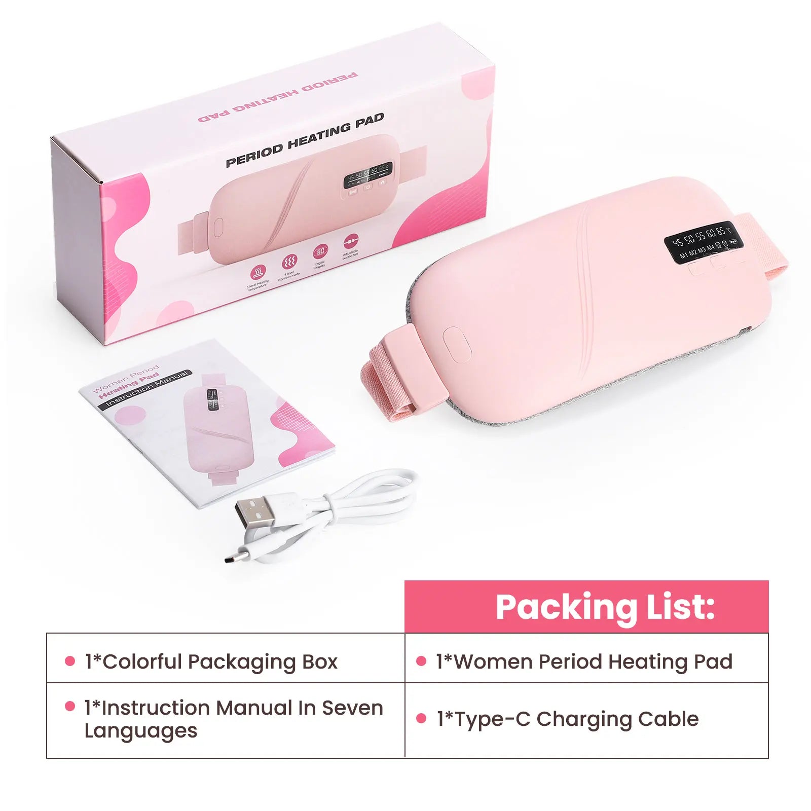 Cinturón de masaje eléctrico con calefacción para aliviar los cólicos menstruales, almohadilla térmica menstrual, cinturón cálido para el palacio, cinturón térmico para la menstruación