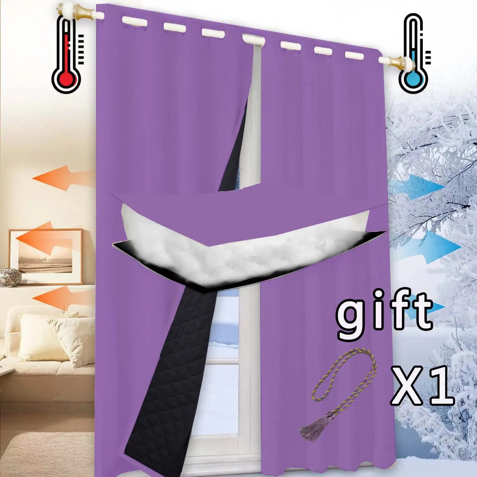 Rideaux en coton épais pour l'hiver - Isolation thermique matelassée, panneaux 100 % occultants et coupe-vent pour occulter la pièce