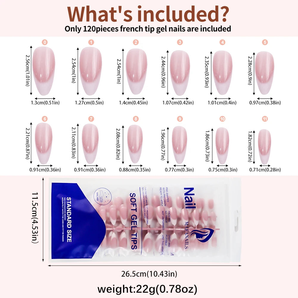 120 uñas postizas francesas de almendra mediana rosas, diseño degradado blanco, uñas postizas francesas a presión, cubierta completa de gel acrílico, puntas de uñas postizas#