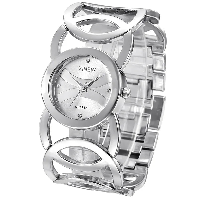 Mujeres Marca Grande Original XINEW 6438 Relojes Señoras Casual Dorado Lujo Cuarzo Pulsera Reloj Relogios Feminino Modas 2024