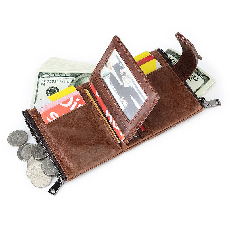Cartera de lujo de diseño para hombre, carteras de hombre de cuero genuino, RFID de alta calidad, monedero para hombre, tarjetero, carteras vintage