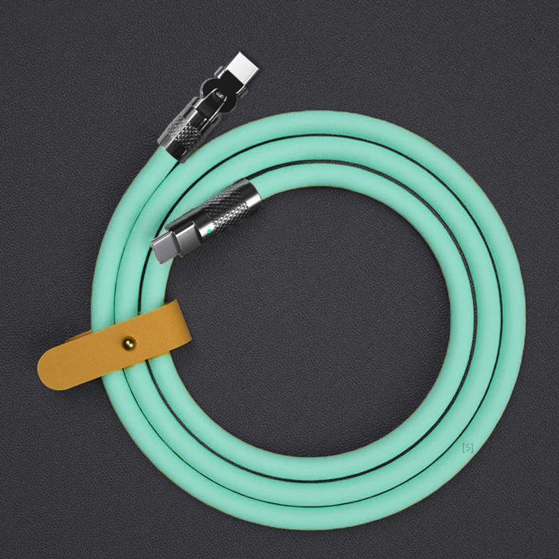 Câble de données USB Type-C 120 W 6 A, charge ultra rapide, coudé à 180 °, en silicone, type-c, 1 m/2 m