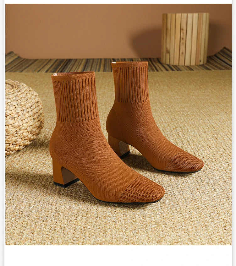 Botas de mujer, nueva moda, punta fina, tejido suave, informales, cómodas (altura del tacón 4.5 cm)