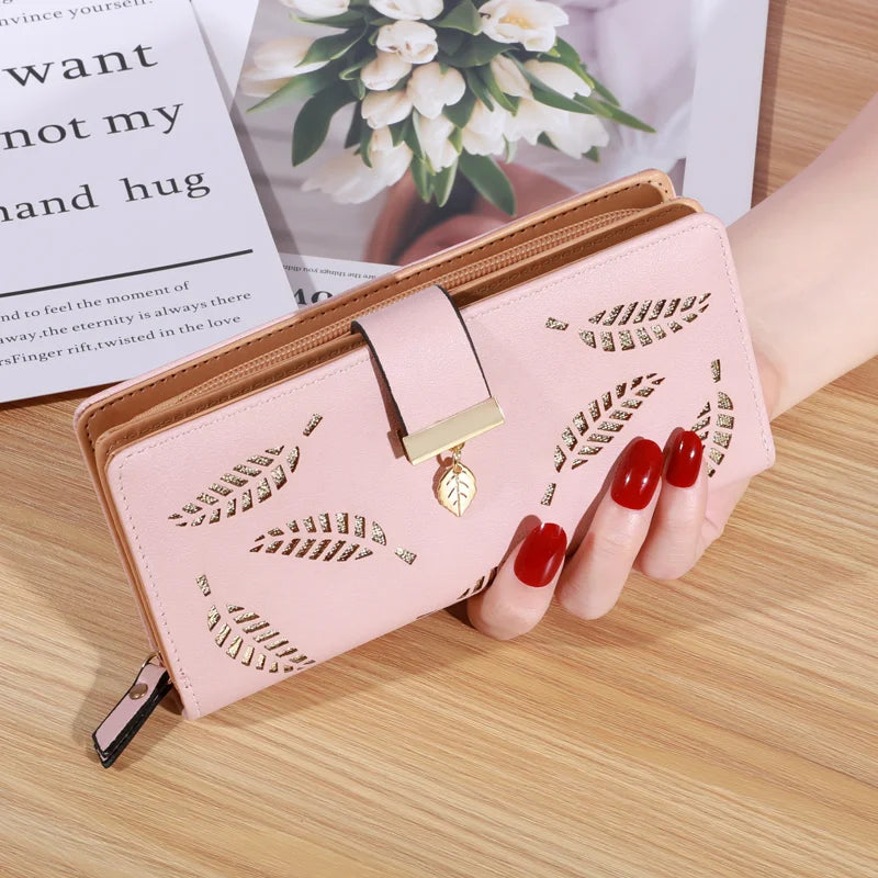 PU Leather Long Wallet (Hollow Leaf)