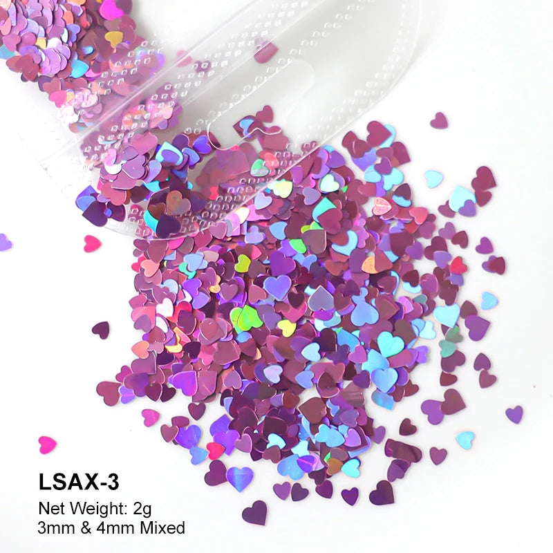 2g Holographic Nail Art Glitter Shiny Sweet Love Red Heart Flakes Sequins 3D Nail Paillette Manicure Valentine's Day Decorations