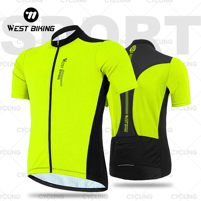 WEST BIKING XS-XXXL Summer Cycling Breathable Jersey Team Racing Sport Bicycle Jersey Mens Shirt Clothing Short Bike Jersey