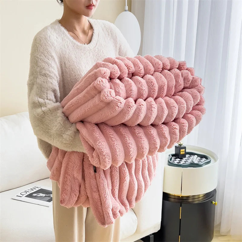 Manta de invierno de terciopelo de conejo de lujo – Franela gruesa, cálida y suave
