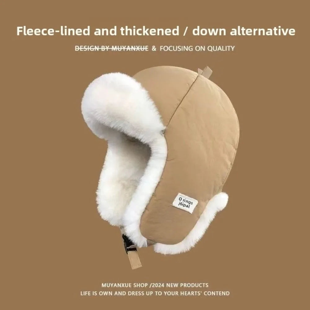 Nuevo sombrero de invierno grueso para mujer Lei Feng, sin ala, gorro de esquí bordado tipo aviador, protección para los oídos, herramientas de abrigo
