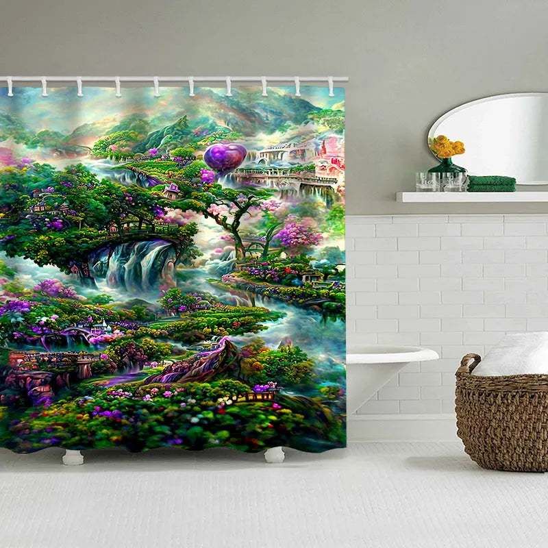 Dream view Cottage Bathing Curtain Bathroom Shower Curtain Waterproof With 12 Hooks Home Deco Free Ship