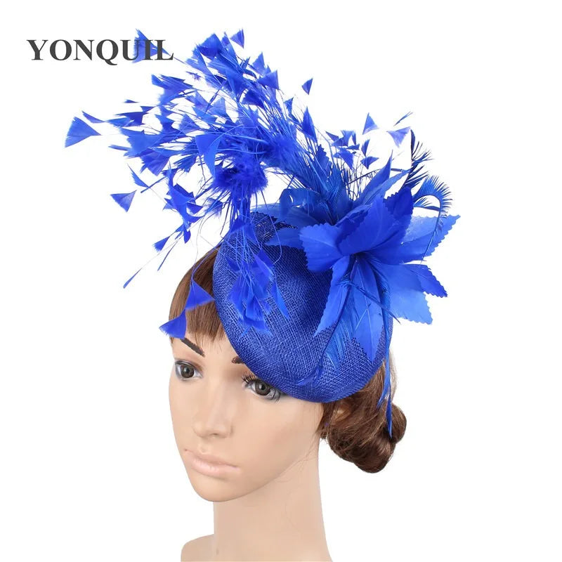 Fashion Feathers Hats Sinamay Fascinators Chapeau Elegant Women Hair Fedora Accessory Ladies Party Tea Race Headwear With Clips