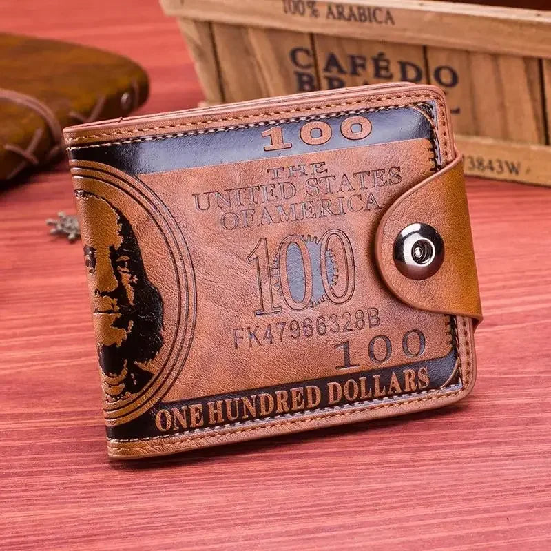 Carteras de moda con patrón de billetes de 100 dólares estadounidenses, tarjetero de cuero para fotos de gran capacidad para hombre