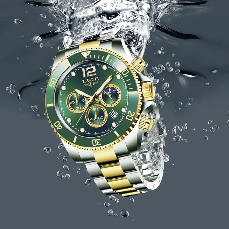 Reloj de hombre LIGE de marca superior, reloj de lujo para hombre, deportivo, resistente al agua, cronógrafo de acero inoxidable, reloj de pulsera de cuarzo, Relogio Masculino+Caja