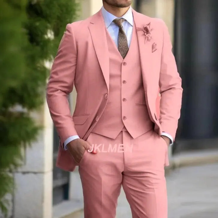 Traje Clásico para Hombre 3 Piezas de Moda Ajustado Blazer Chaleco Pantalones Conjunto Esmoquin Formal de Negocios para Boda Ropa Casual