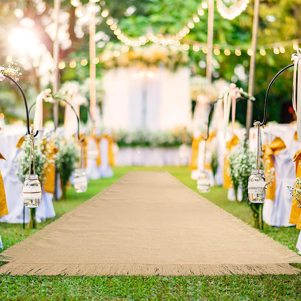 1 stk. bryllupsløper i jute, rustikk burlap-bordløper med frynsete kanter, teppe til bryllupsfest, utdrikningslagdekor