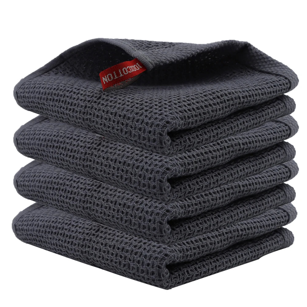 Toalla de cocina de algodón de 4 piezas Paño de limpieza mágico ultrasuave Trapos de limpieza absorbentes Paños de cocina engrosados