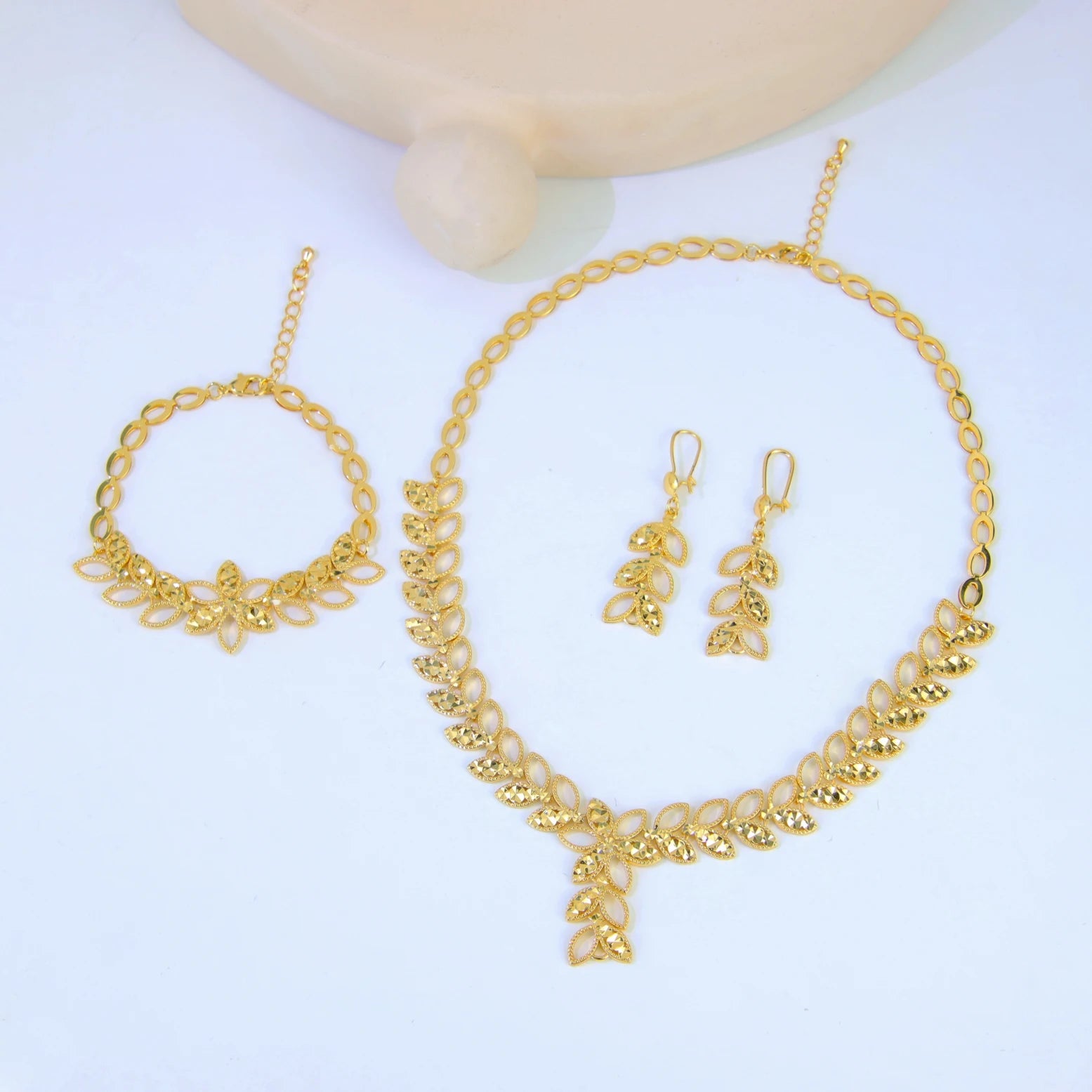 Juego de joyas de boda de lujo de Dubái, chapado en oro de 21k, collar, pulsera y pendientes de oro nupcial árabe, joyería vintage para mujer brasileña
