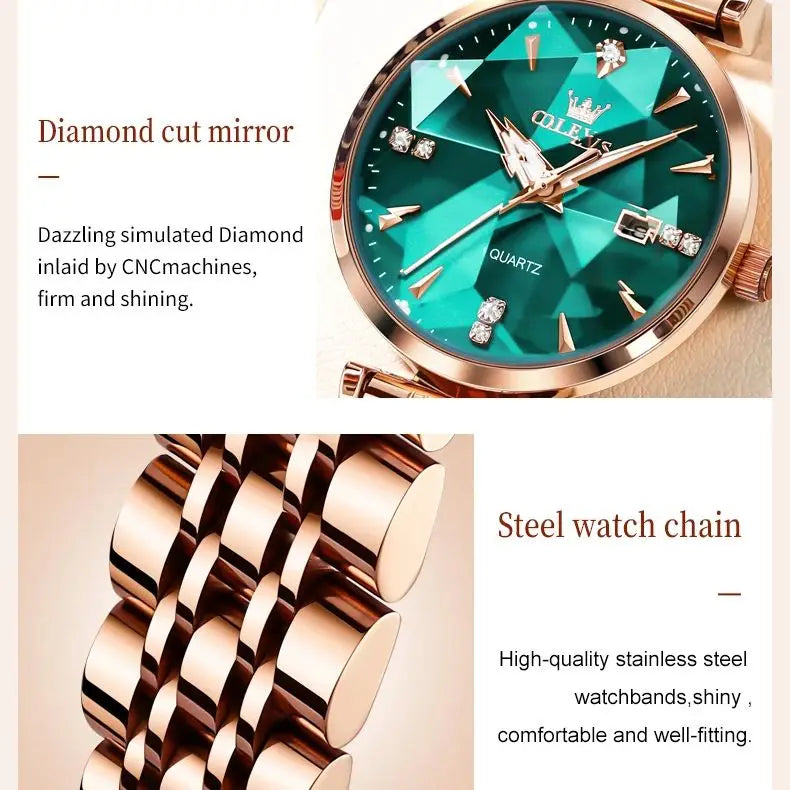 OLEVS 5536 Reloj de mujer de alta calidad con diseño de joyas elegantes, reloj de cuarzo impermeable, reloj de lujo de oro rosa para mujer Reloj Mujer