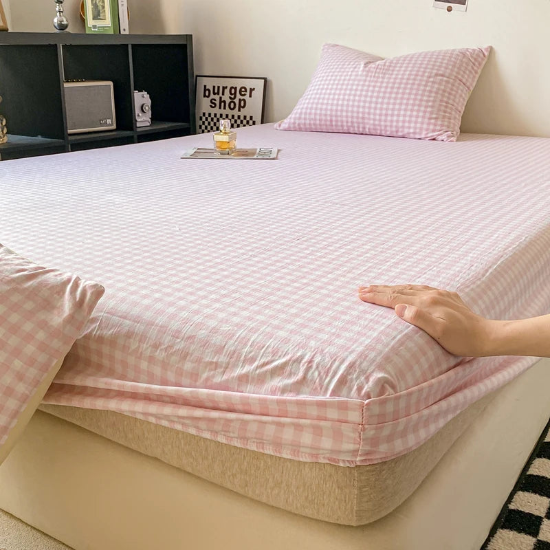 Sábana Ajustable Estilo Plaid, Funda de Cama Suave para la Piel, Sábana Elástica para Habitación de Niñas y Niños, Ropa de Cama para el Hogar (Sin Funda de Almohada)