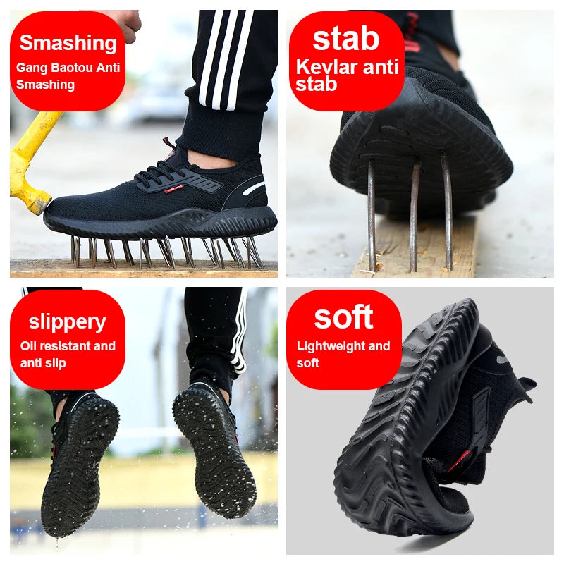 Zapatillas de trabajo con puntera de acero para hombre, zapatos de seguridad a prueba de perforaciones, botas de trabajo, calzado de seguridad indestructible de moda