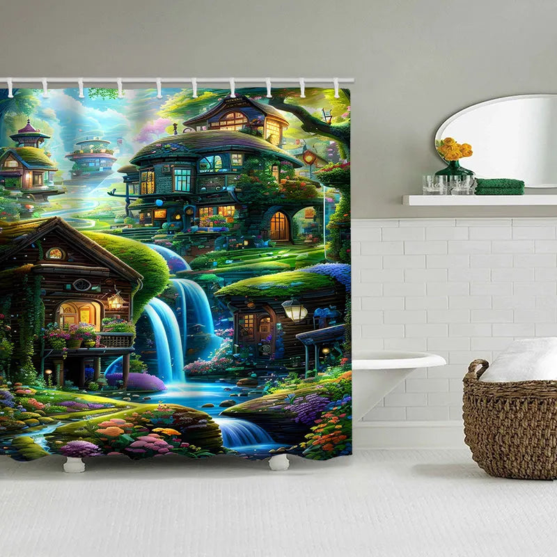 Dream view Cottage Bathing Curtain Bathroom Shower Curtain Waterproof With 12 Hooks Home Deco Free Ship