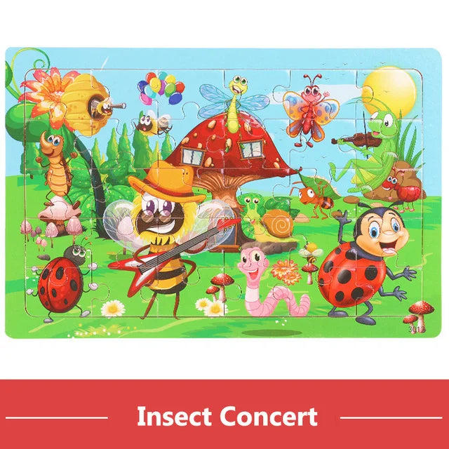 Economy 30piece Montessori 3D Puzzle Cartoon Animal Wooden Jigsaw Puzzle Board Game Educational Toys For Children Gifts