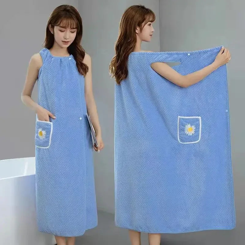 Toalla de baño para el hogar, ropa de mujer, adultos, absorbente de agua, de algodón puro, para secar el cabello, falda, estilo largo, bata de baño lavable