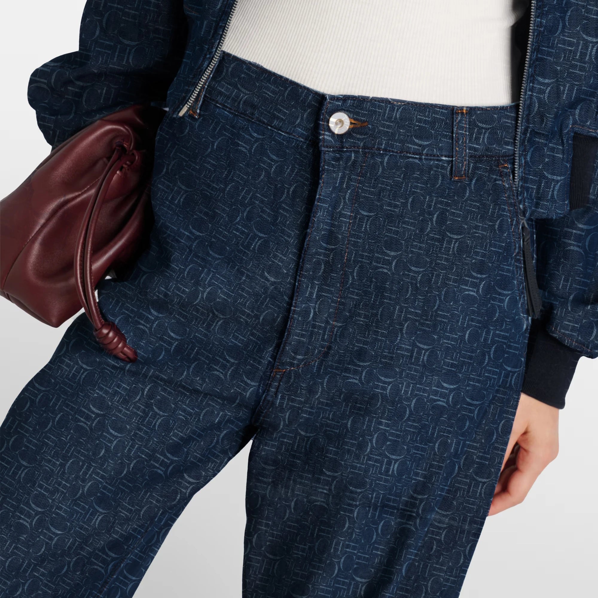 Women Pants Sets Denim Flared Trousers Fashion O Neck Coats Long Sleeve Zipper Casual Female Pants Suits Denim Streetwear Sets