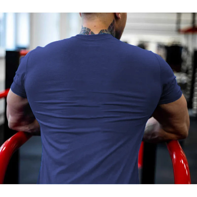 Ropa de gimnasio para hombre, camiseta de manga corta de algodón deportivo, para correr, entrenamiento, ajustada, estampada, sudadera, camisetas casuales
