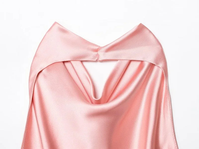 Haut dos nu en satin noir pour femme, haut de plage rose, épaules dénudées, pour l'été