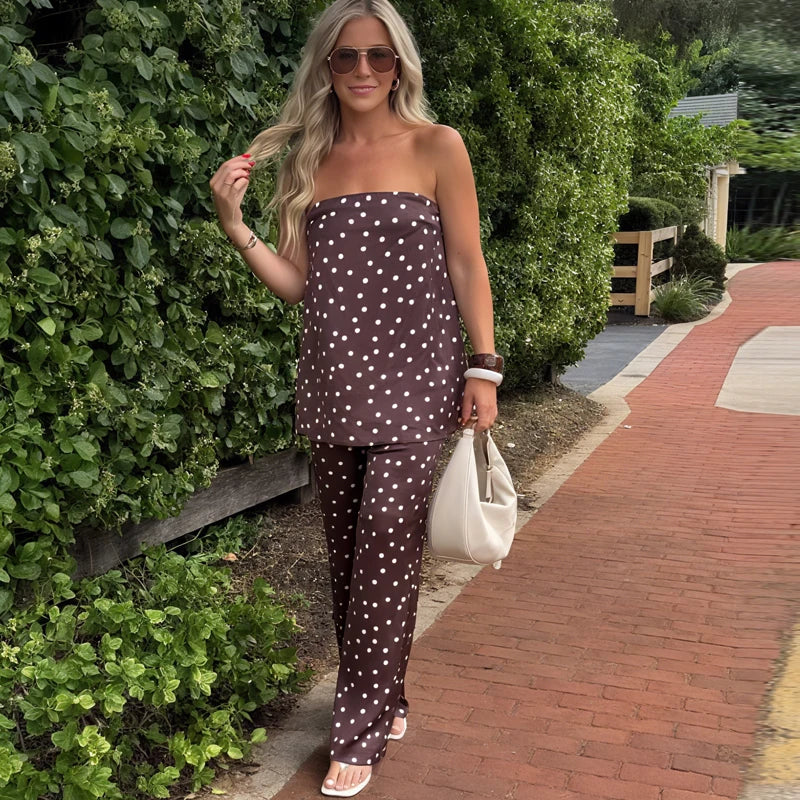 Conjunto de pantalón TRAF de 2 piezas para mujer, pantalones anchos, conjuntos lisos, tops y camisolas sin tirantes, conjunto de dos piezas para mujer, top corto y conjunto de pantalón 088