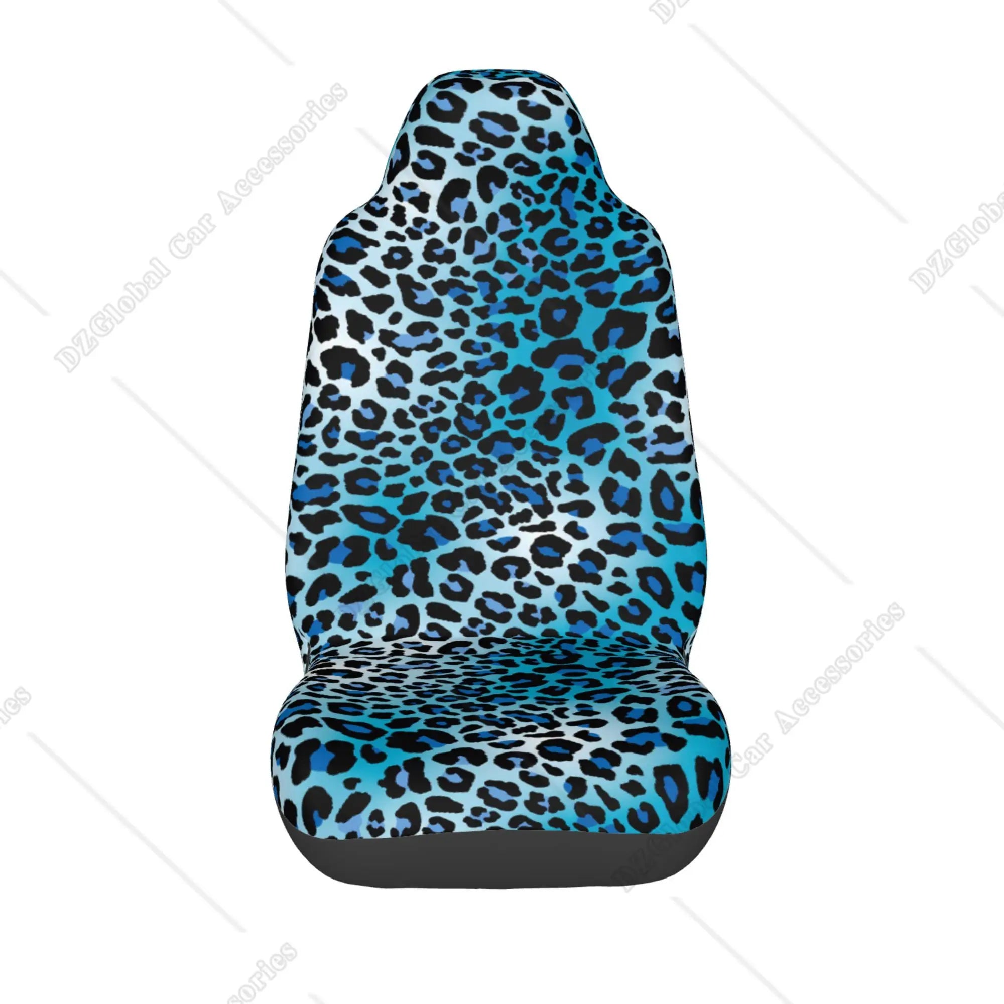 Housses de siège auto à imprimé léopard bleu pour hommes et femmes. Confortables et universelles, elles protègent les sièges avant baquets.