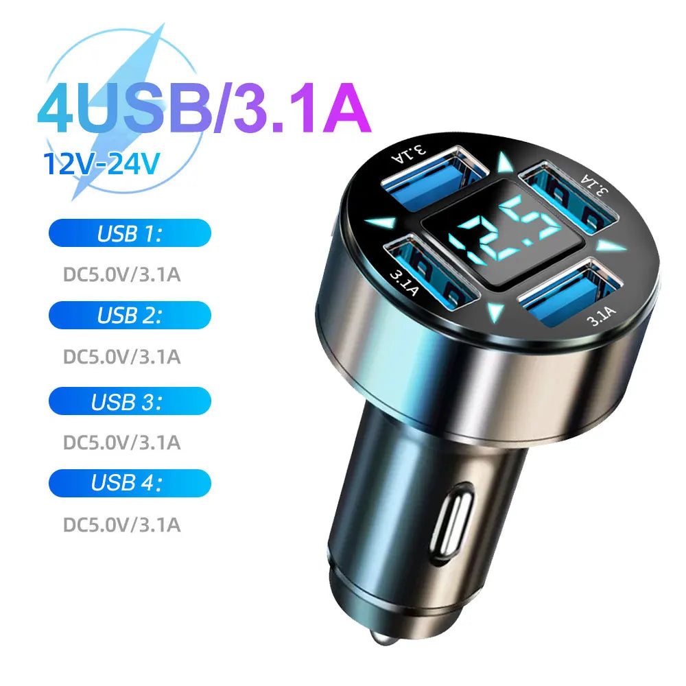 Cargador de coche PD 66-250W QC3.0 Carga rápida Seis en uno Enchufe encendedor de coche Cargador de coche Carga flash con pantalla digital
