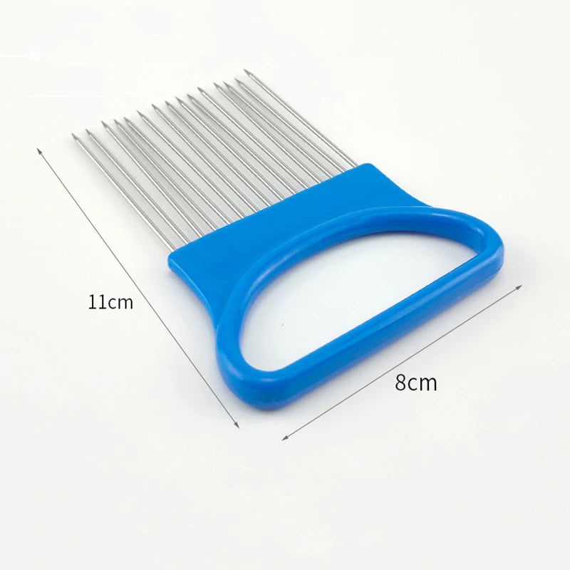 Rebana cebollas sin esfuerzo con este rebanador de cebollas de 1 pieza de colores, soporte de acero inoxidable para patatas fritas y cebollas para cortar asistido.